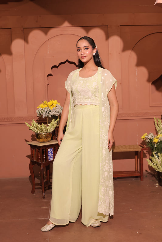 Mint Whisper Embroidered Cape Set