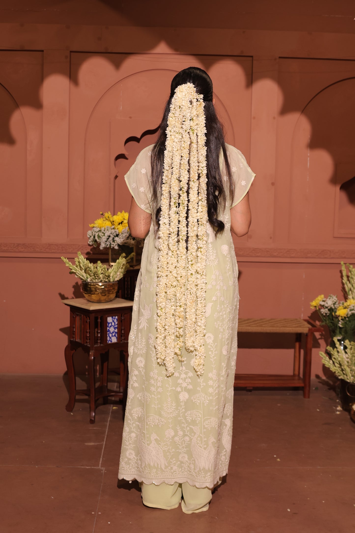 Mint Whisper Embroidered Cape Set