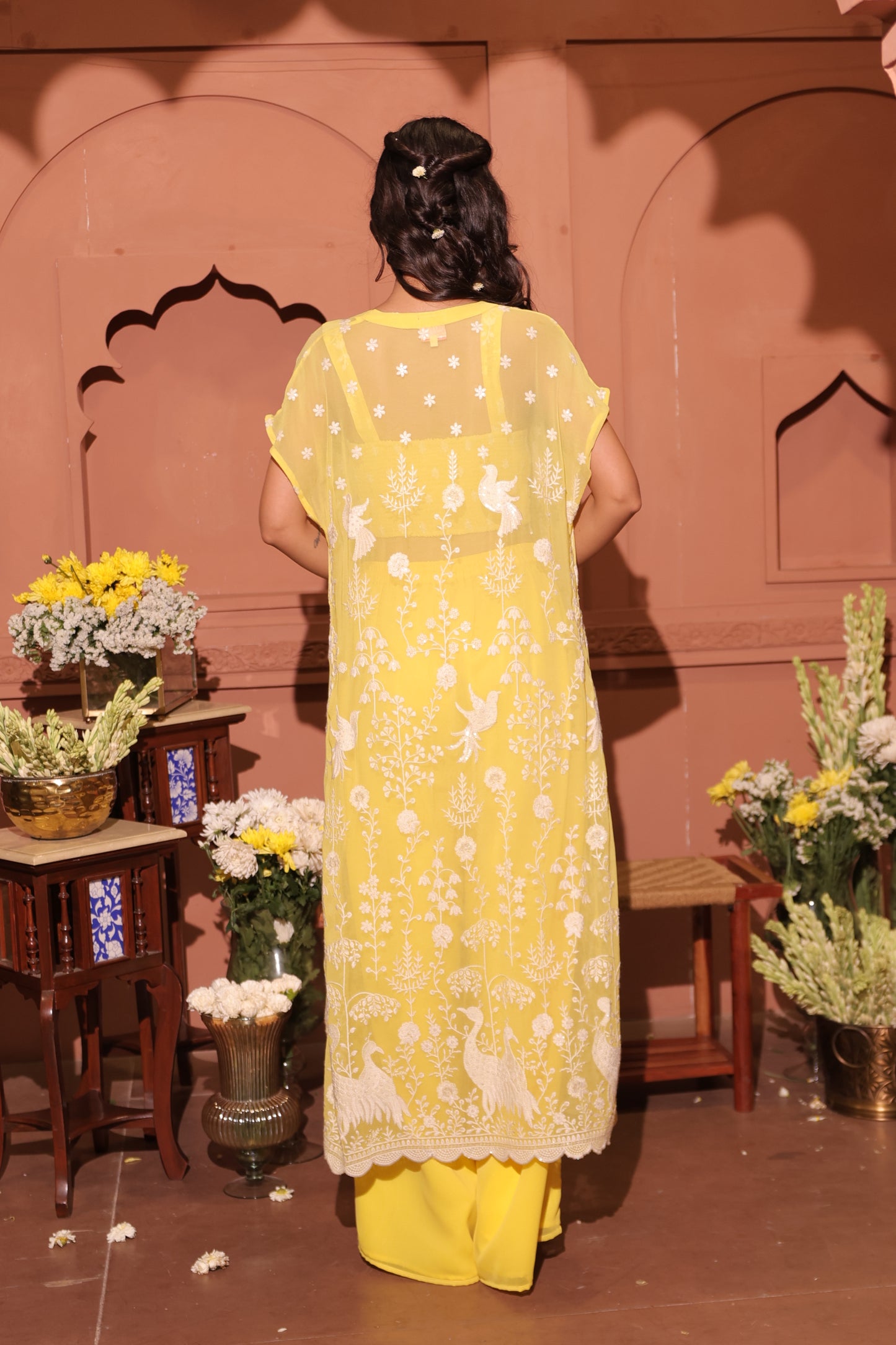 Sunlit Peacock Embroidered Cape Set