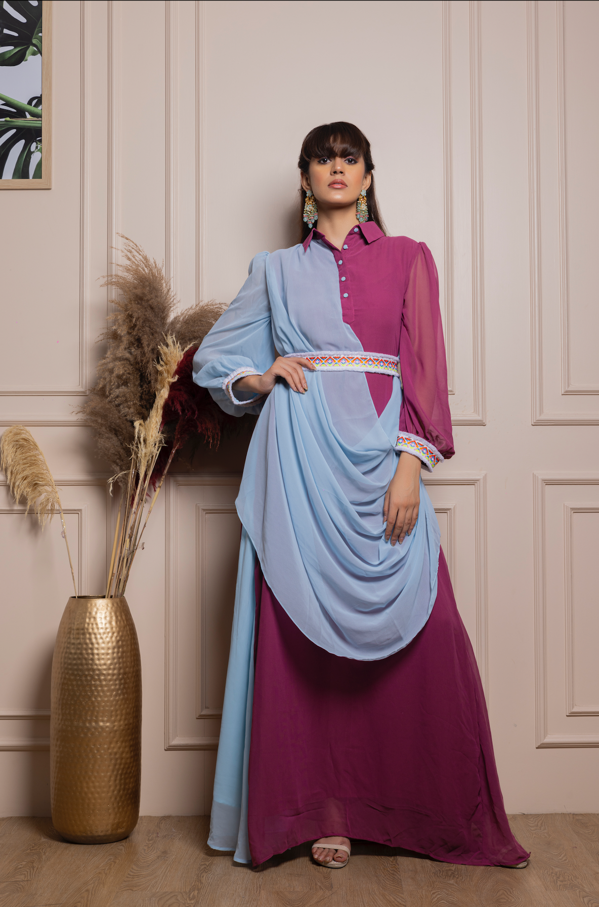 Cowl Drape Dress Purple