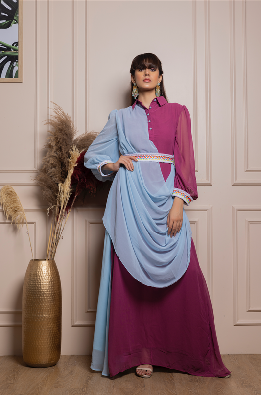 Cowl Drape Dress Purple