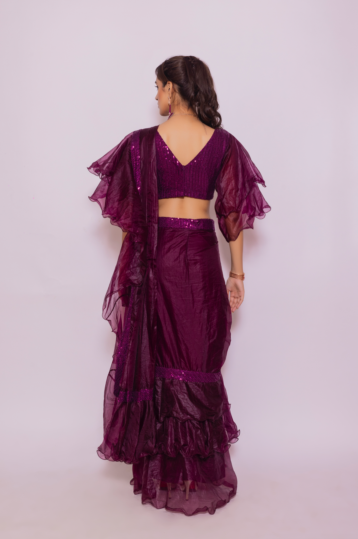 Organza Saree with Flared sleeve sequin blouse