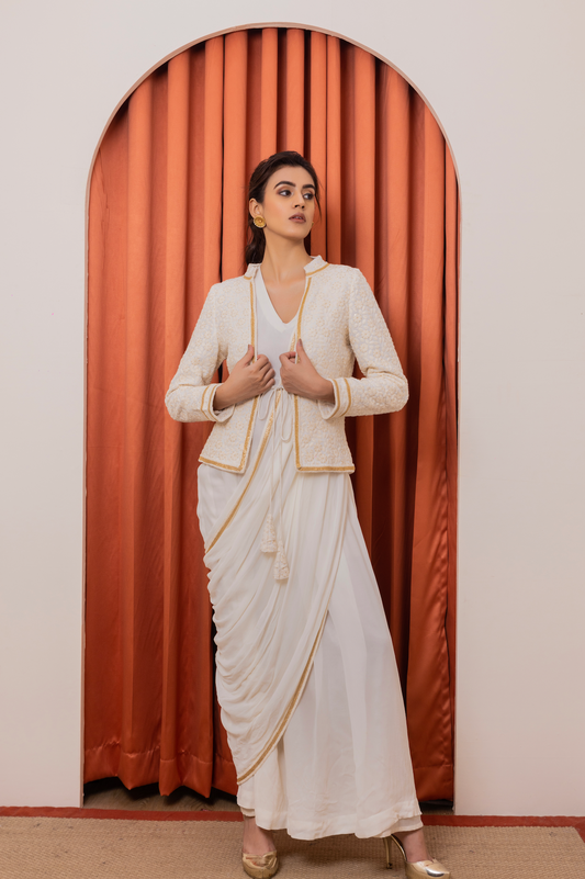 Drape Saree Gown with Embroidered Jacket