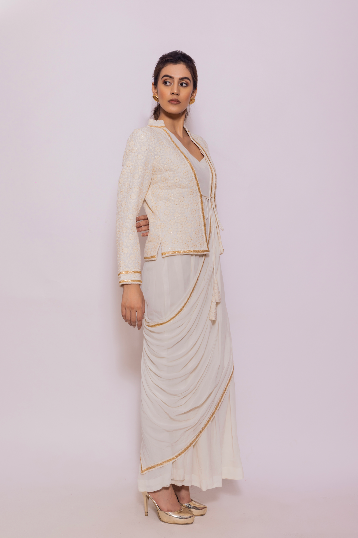 Drape Saree Gown with Embroidered Jacket