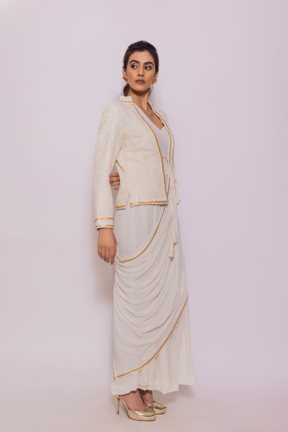 Drape Saree Gown with Embroidered Jacket