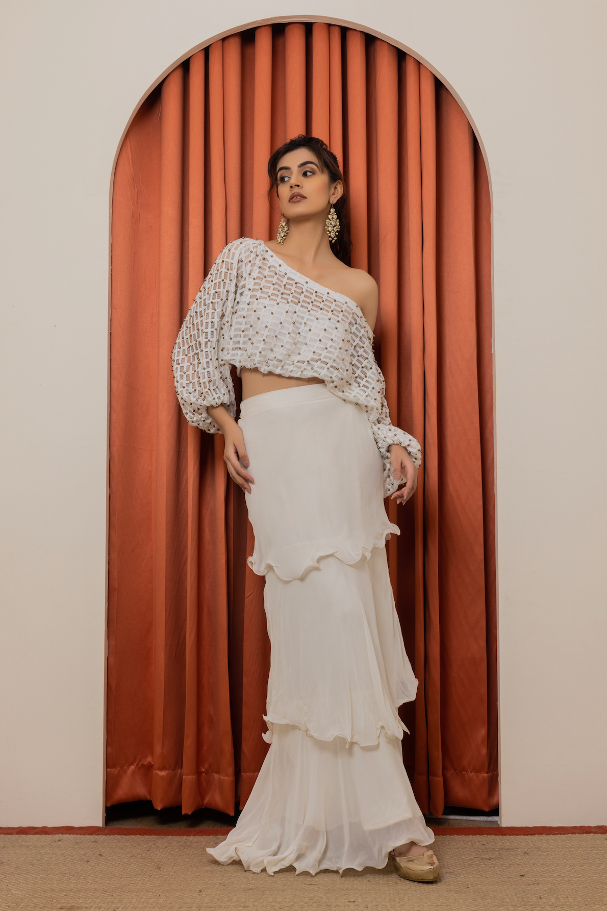 Bead and Lace detail top with Layered Skirt