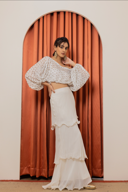 Bead and Lace detail top with Layered Skirt
