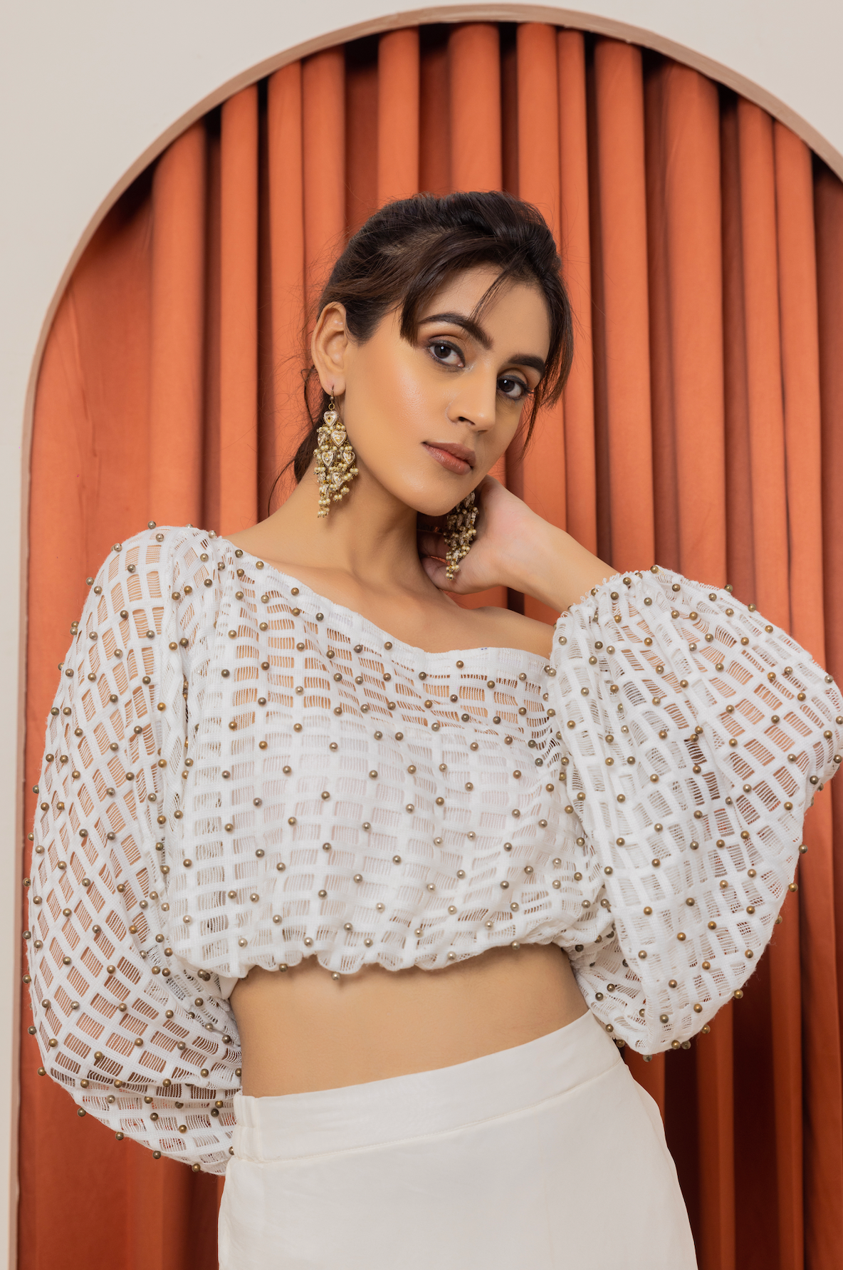 Bead and Lace detail top with Layered Skirt