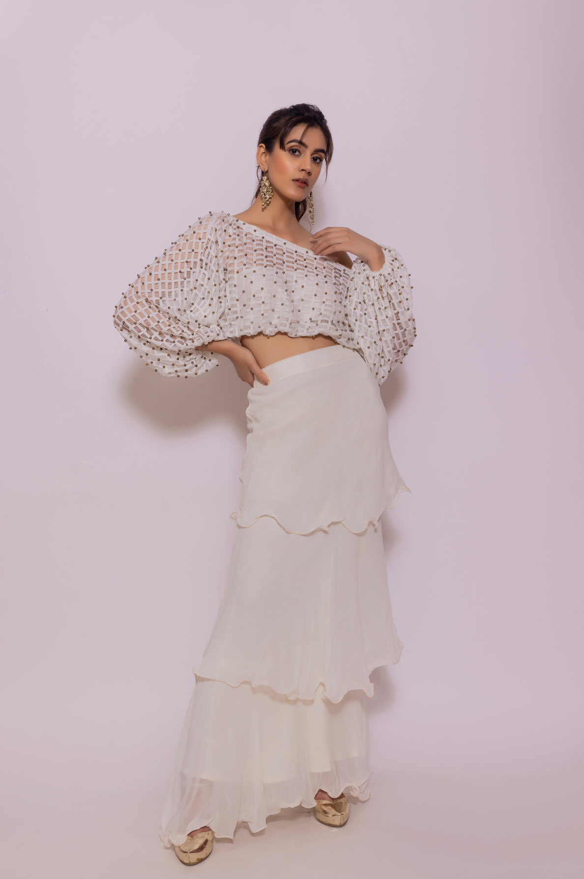 Bead and Lace detail top with Layered Skirt