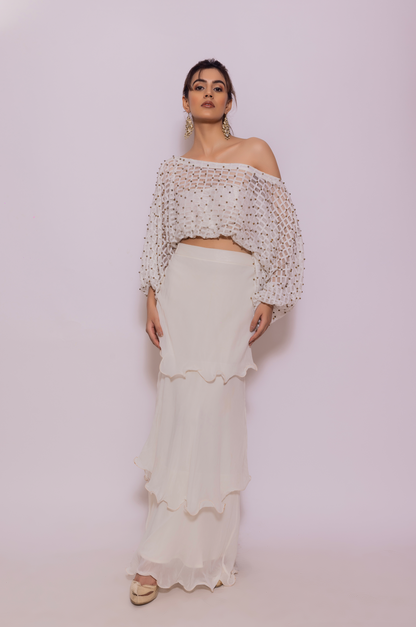 Bead and Lace detail top with Layered Skirt