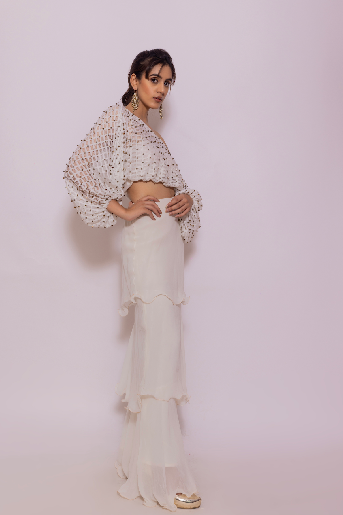 Bead and Lace detail top with Layered Skirt