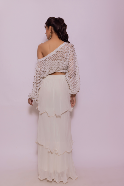 Bead and Lace detail top with Layered Skirt