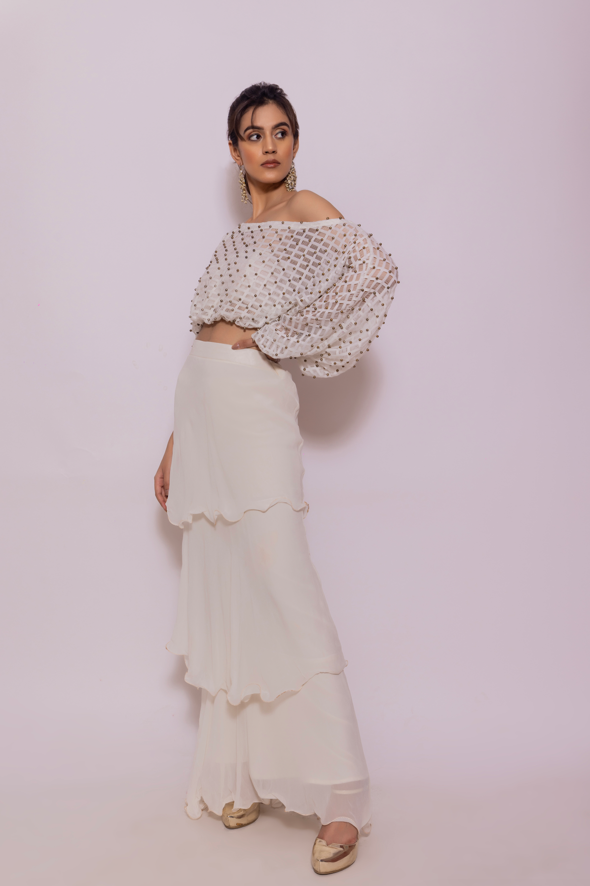 Bead and Lace detail top with Layered Skirt