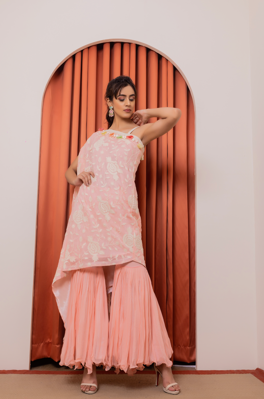 Embroidered One Side Kaftan with Garara