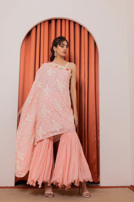 Embroidered One Side Kaftan with Garara