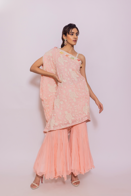 Embroidered One Side Kaftan with Garara