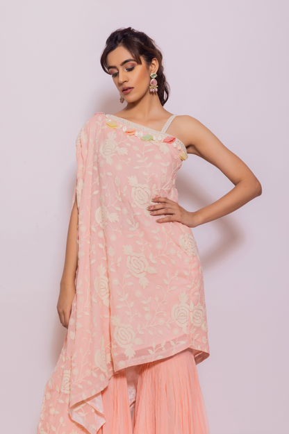 Embroidered One Side Kaftan with Garara