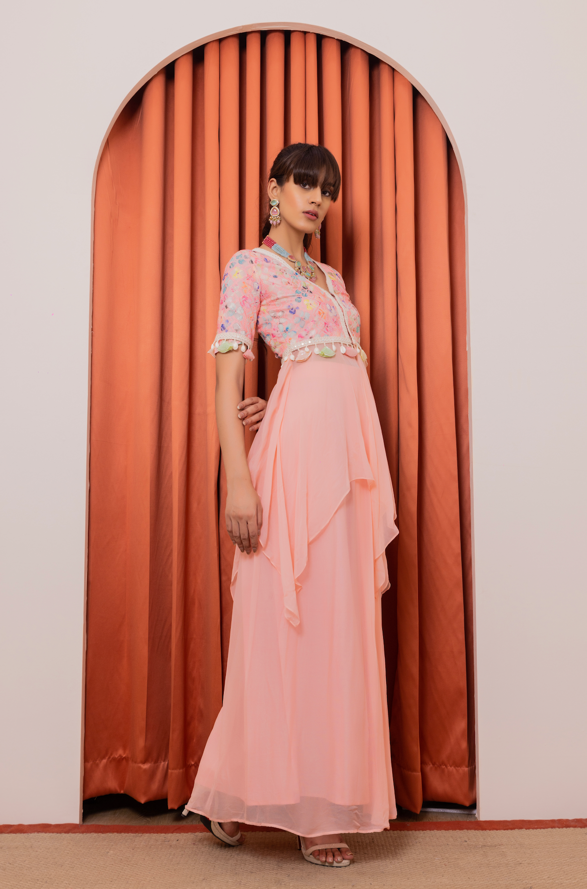 Asymmetrical Top with Front Pleat Skirt