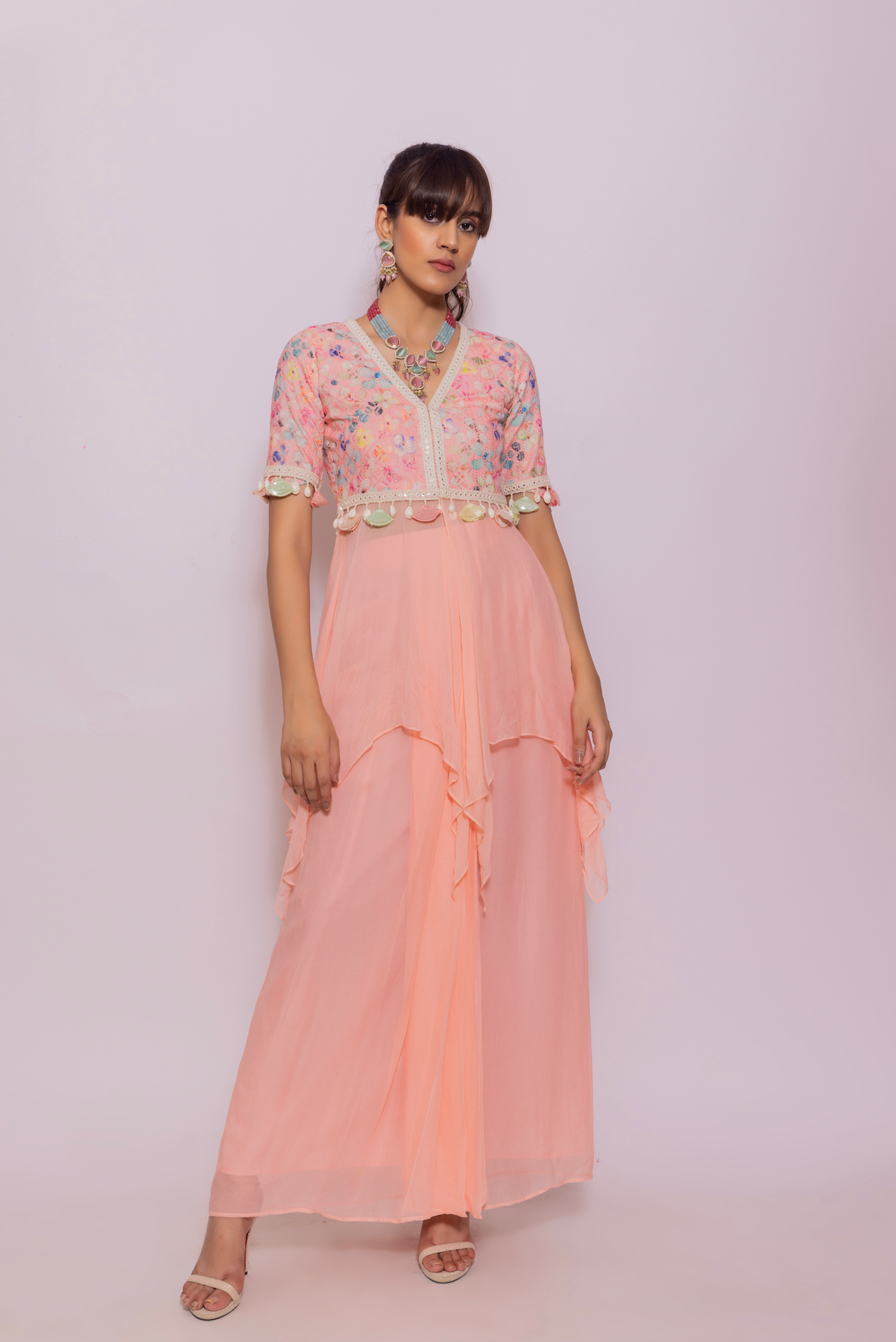 Asymmetrical Top with Front Pleat Skirt