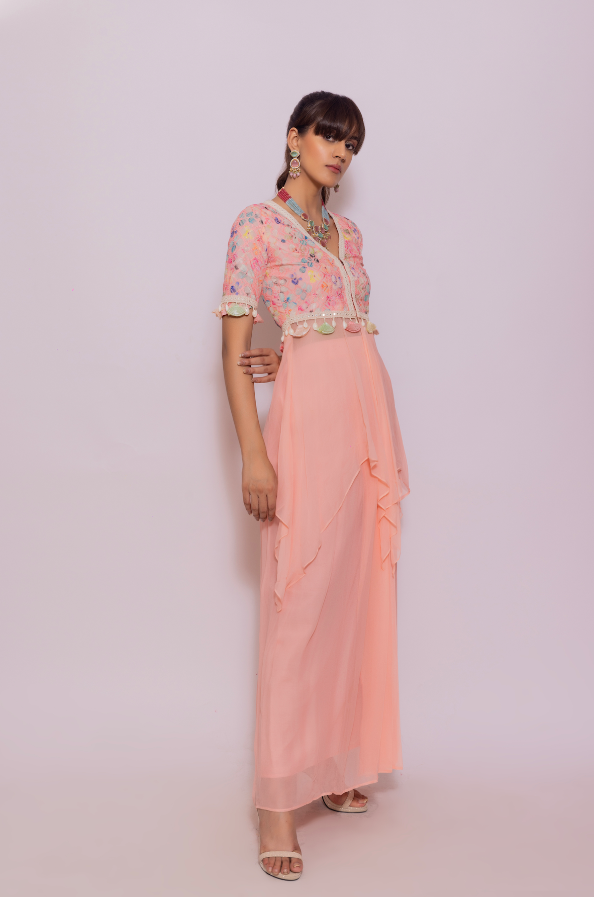 Asymmetrical Top with Front Pleat Skirt