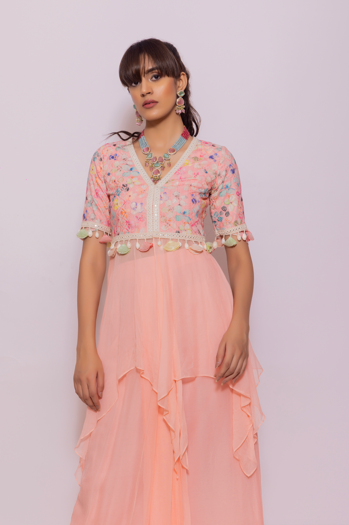 Asymmetrical Top with Front Pleat Skirt