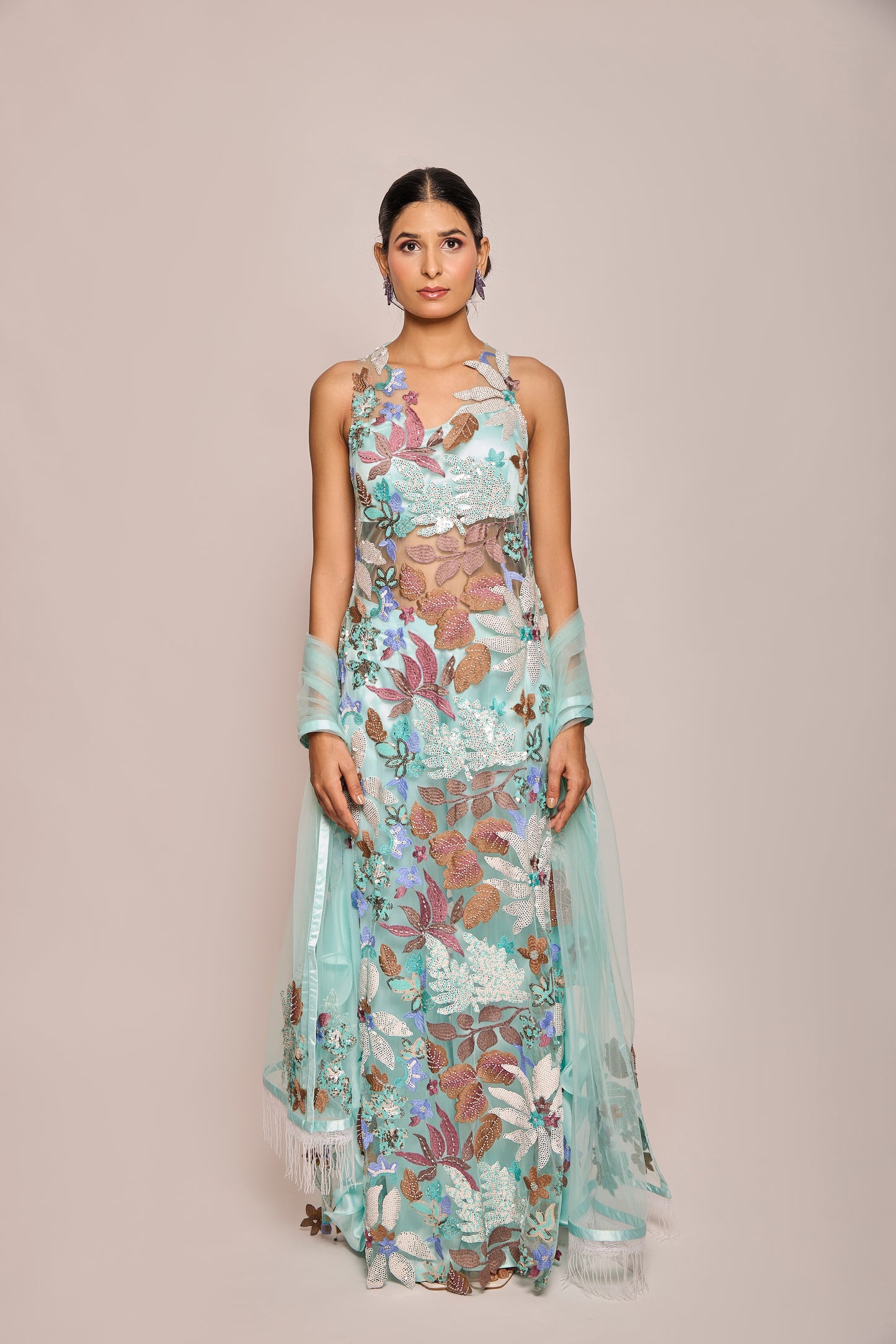 Straight Long Shirt With Ruffled Pants And Dupatta