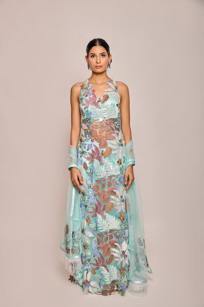 Straight Long Shirt With Ruffled Pants And Dupatta