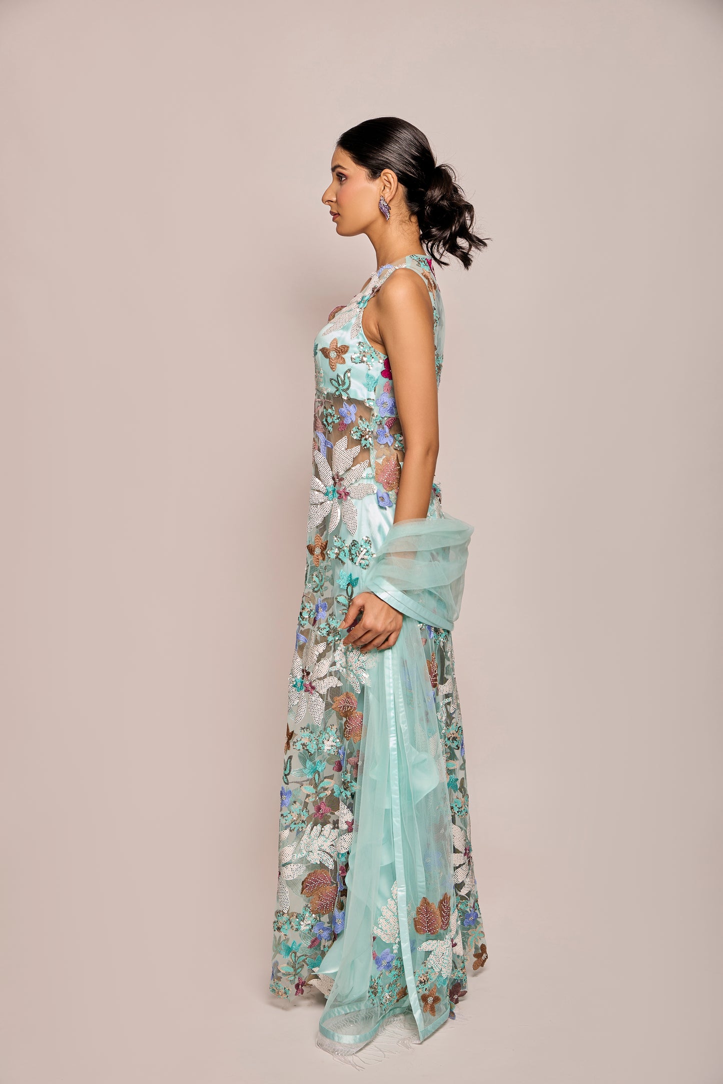 Straight Long Shirt With Ruffled Pants And Dupatta