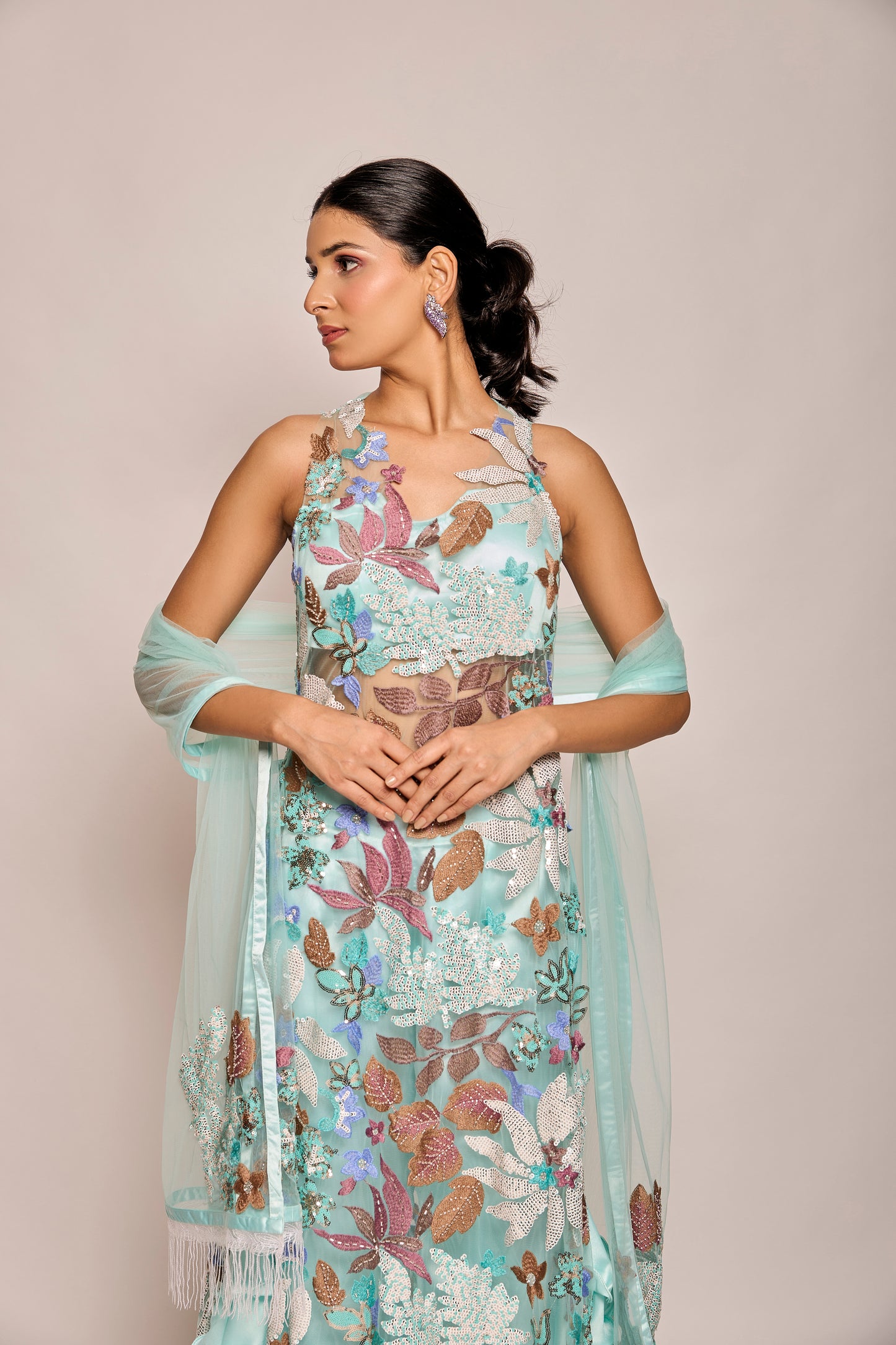 Straight Long Shirt With Ruffled Pants And Dupatta
