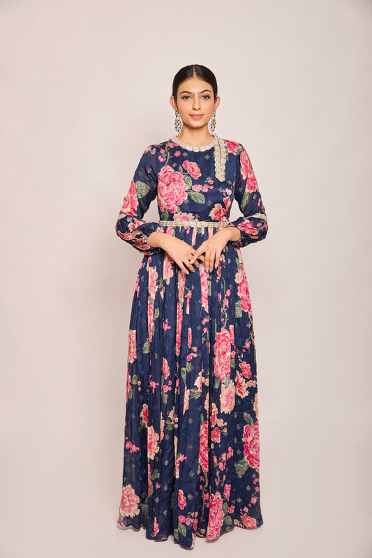 One Piece Pleated Dress with Belt