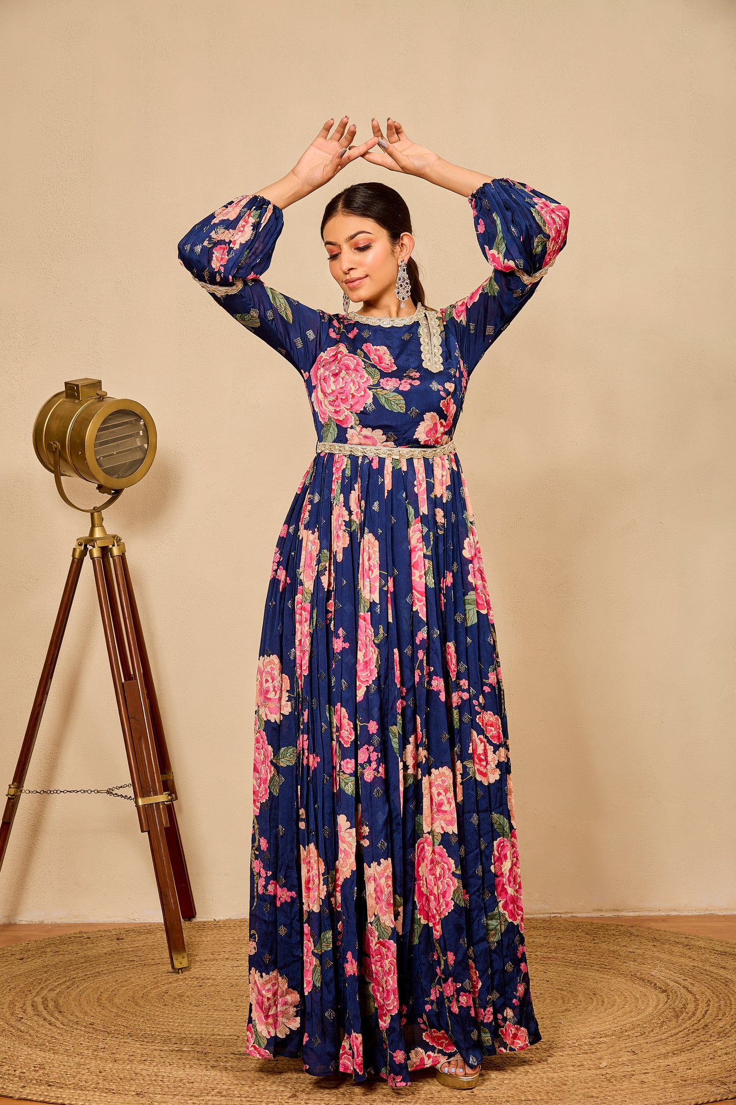 One Piece Pleated Dress with Belt
