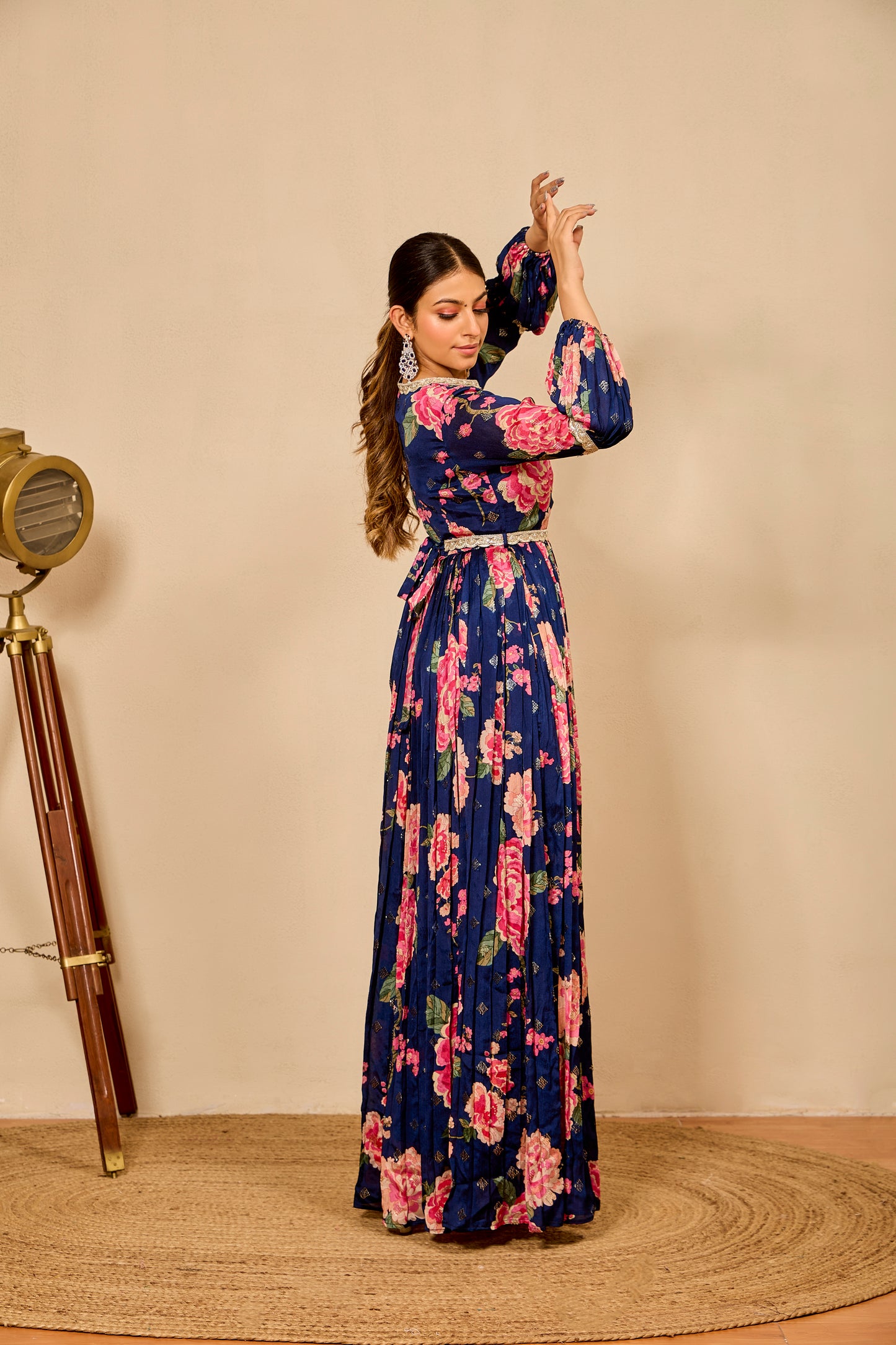 One Piece Pleated Dress with Belt