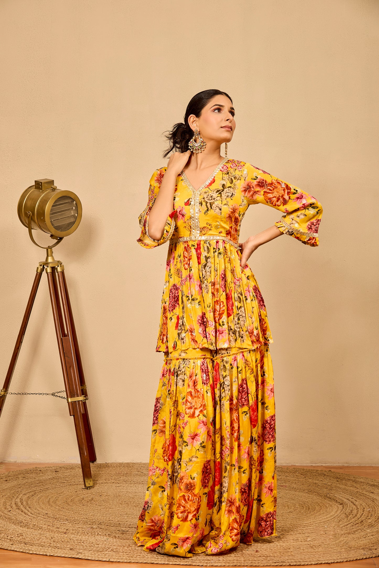 Peplum Shirt with Pleated Garara
