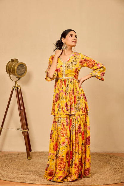 Peplum Shirt with Pleated Garara