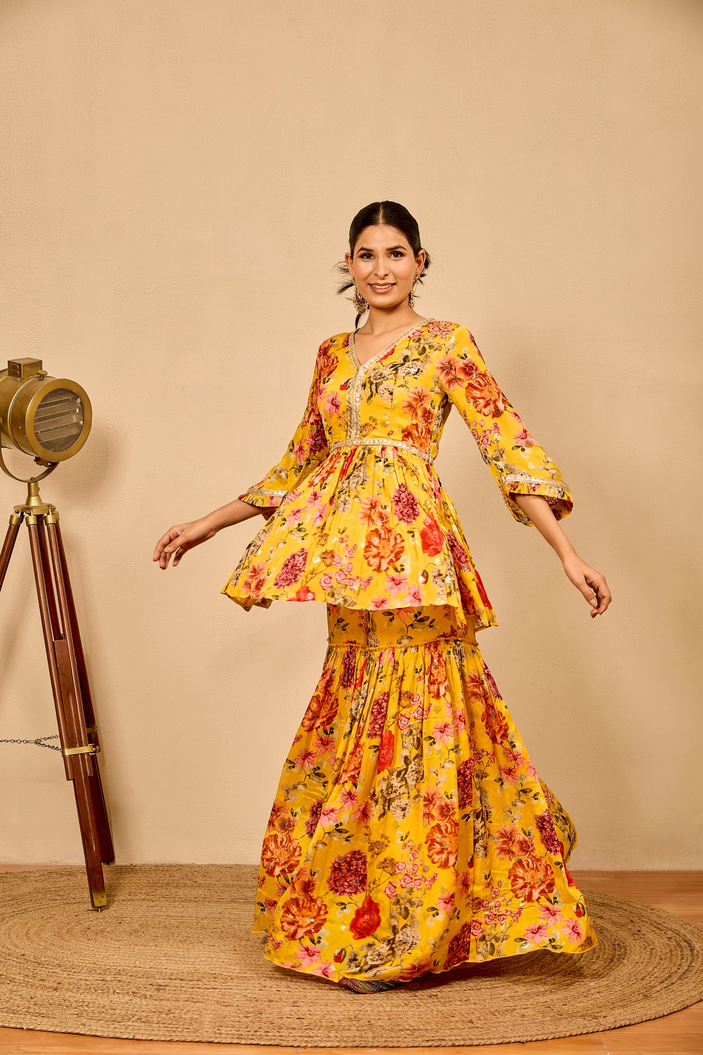 Peplum Shirt with Pleated Garara