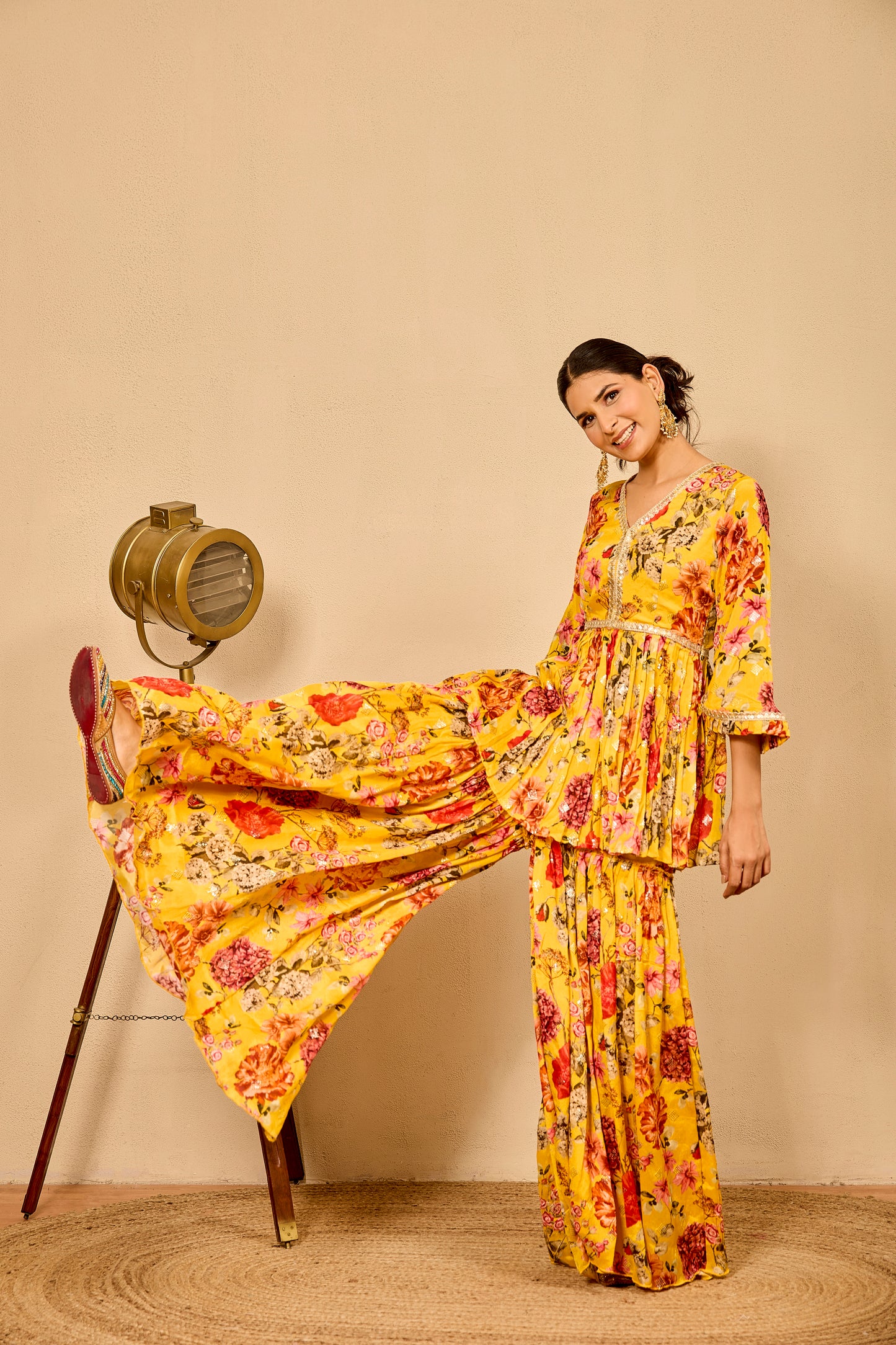 Peplum Shirt with Pleated Garara