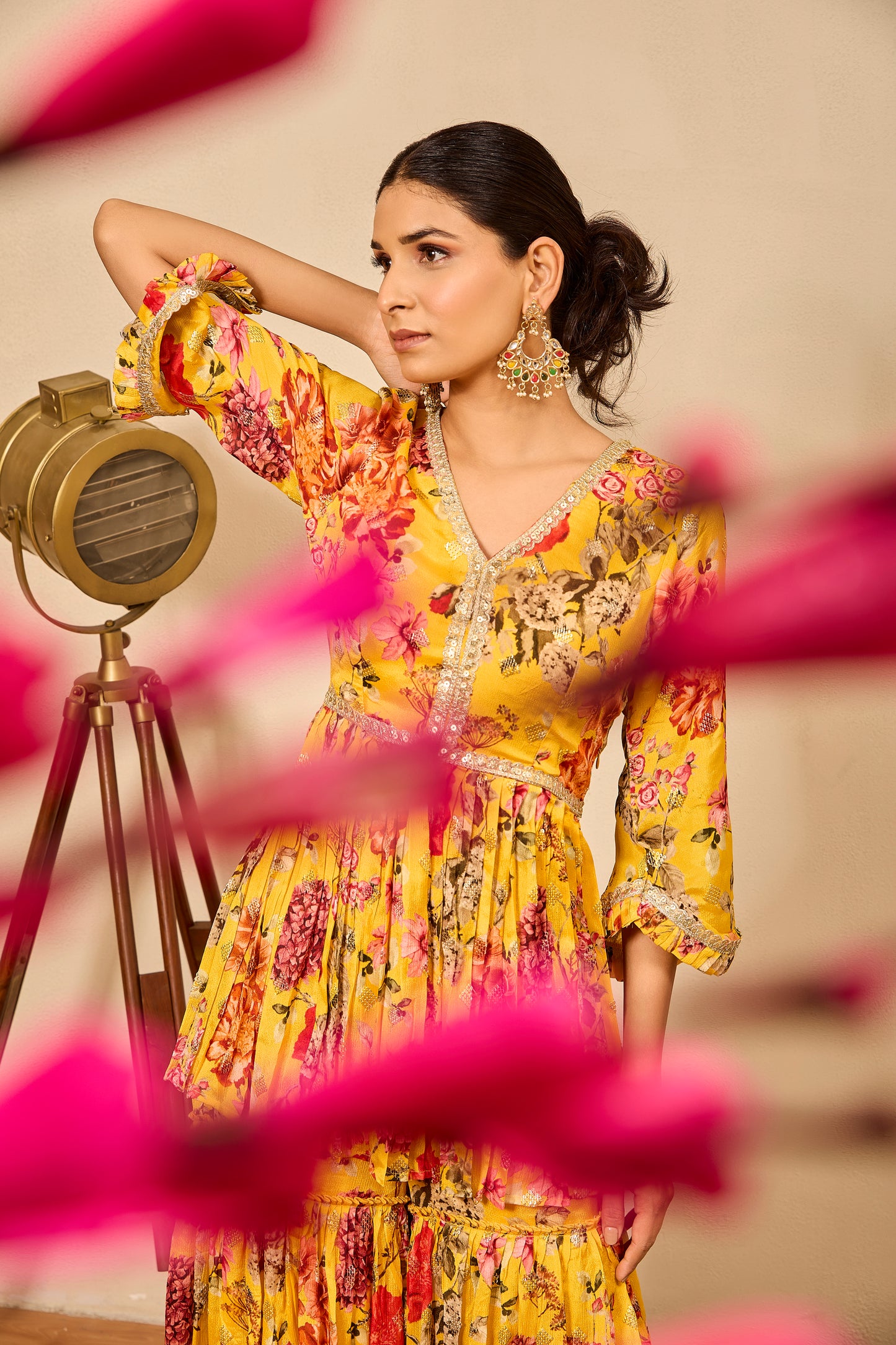 Peplum Shirt with Pleated Garara