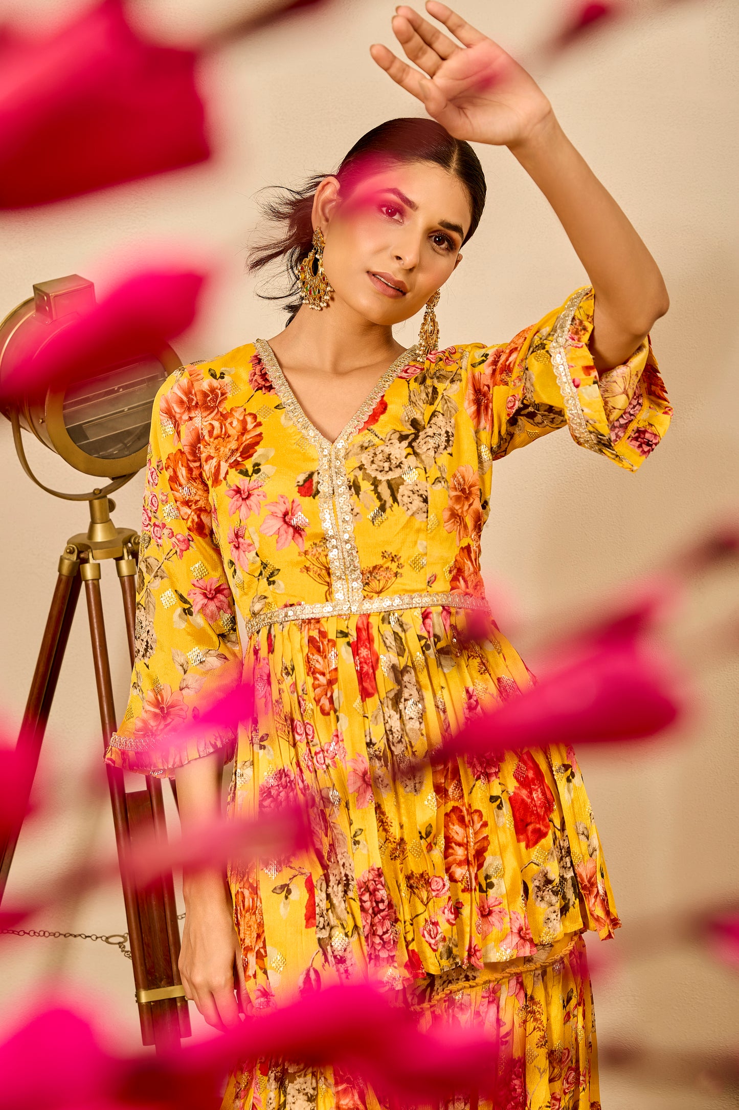 Peplum Shirt with Pleated Garara