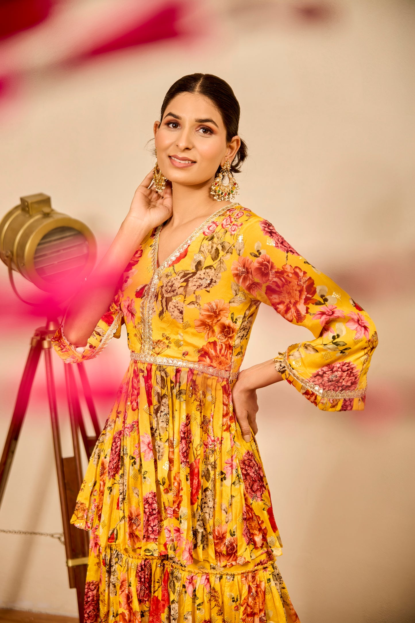 Peplum Shirt with Pleated Garara