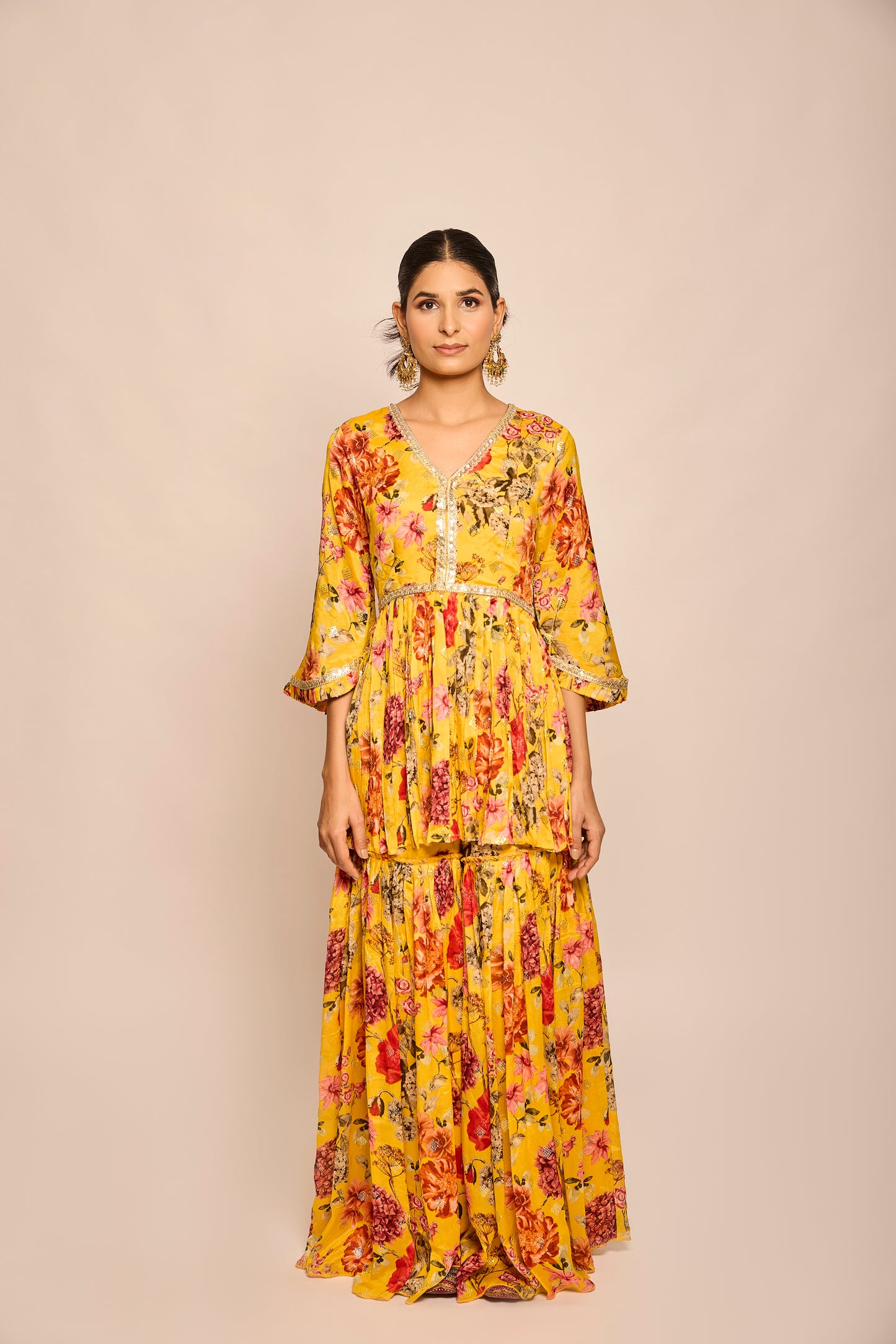 Peplum Shirt with Pleated Garara