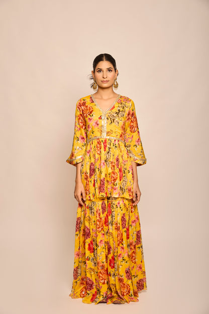 Peplum Shirt with Pleated Garara