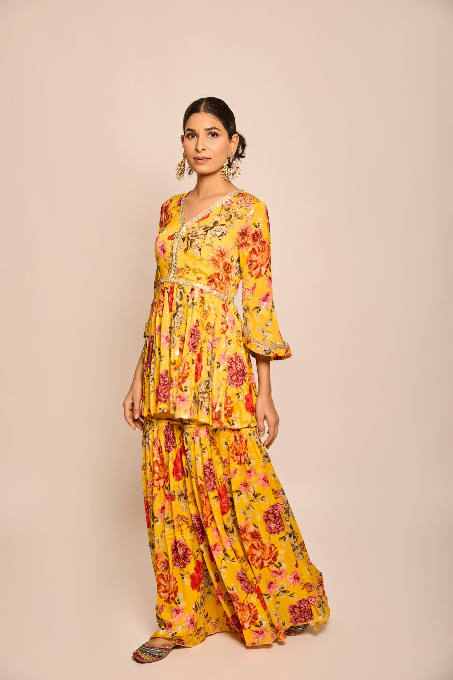 Peplum Shirt with Pleated Garara