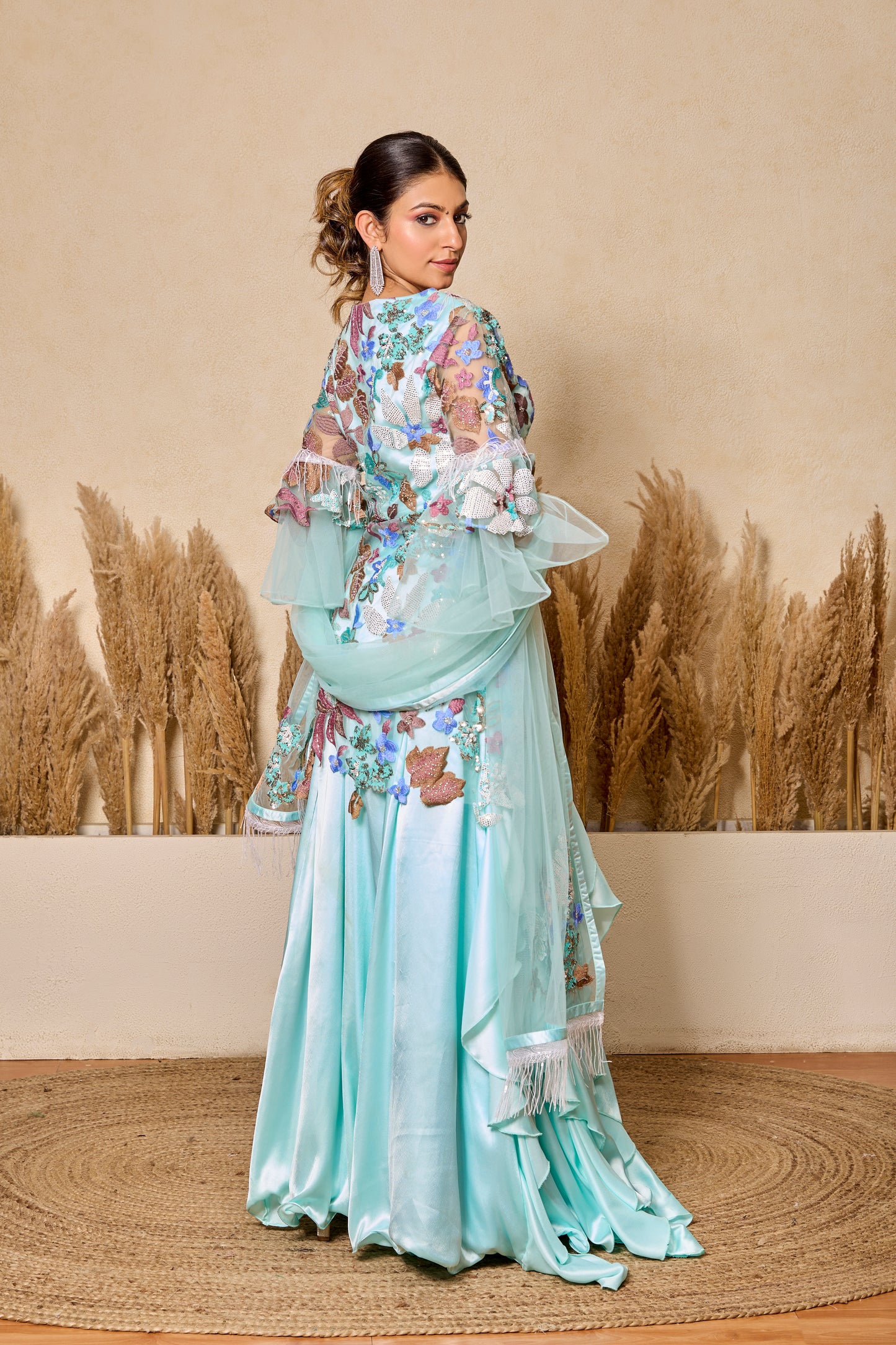 Ruffled Kalidar Skirt With Short Shirt And Dupatta