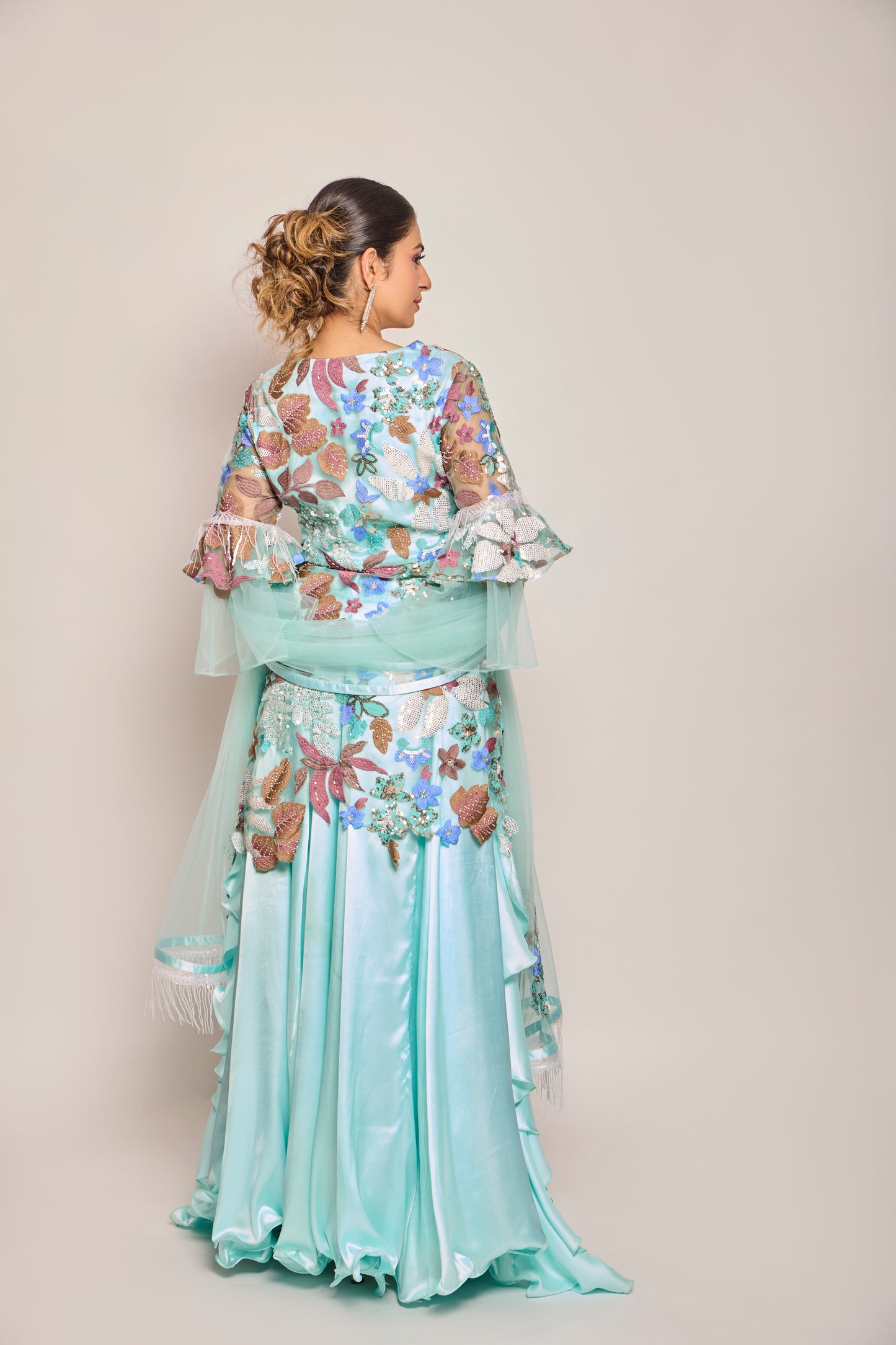 Ruffled Kalidar Skirt With Short Shirt And Dupatta
