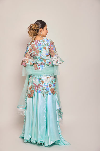 Ruffled Kalidar Skirt With Short Shirt And Dupatta
