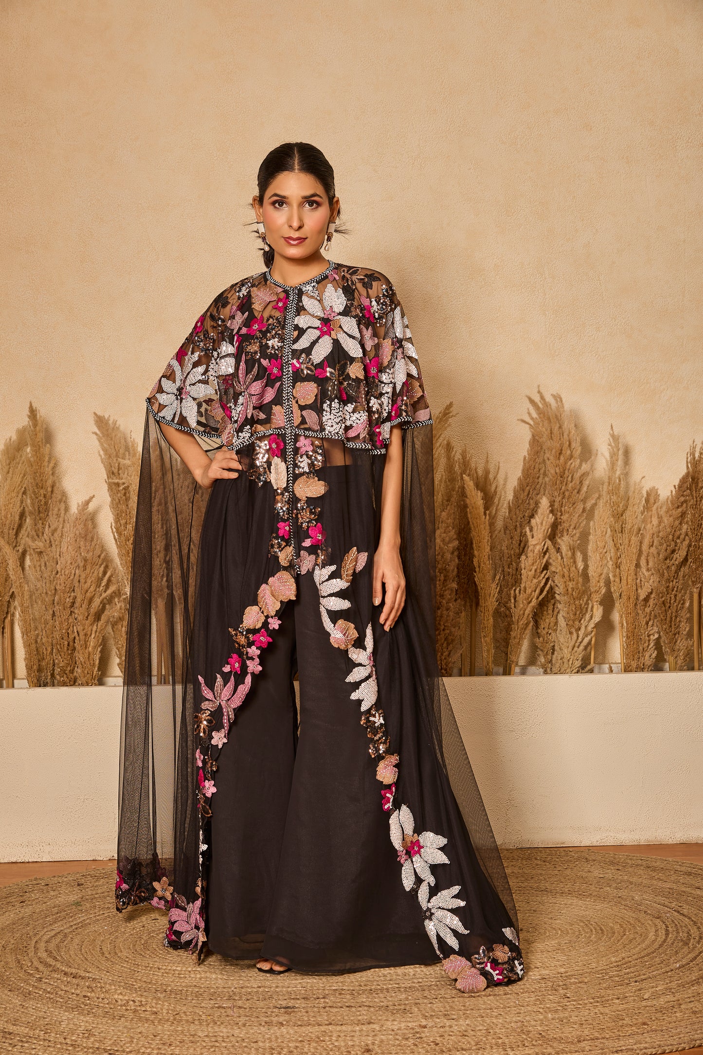 Flared Long Jacket With Inner And Palazzo