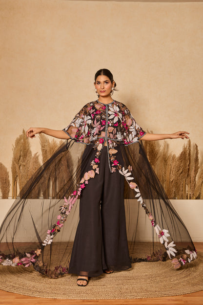 Flared Long Jacket With Inner And Palazzo
