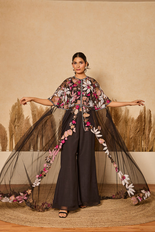 Flared Long Jacket With Inner And Palazzo