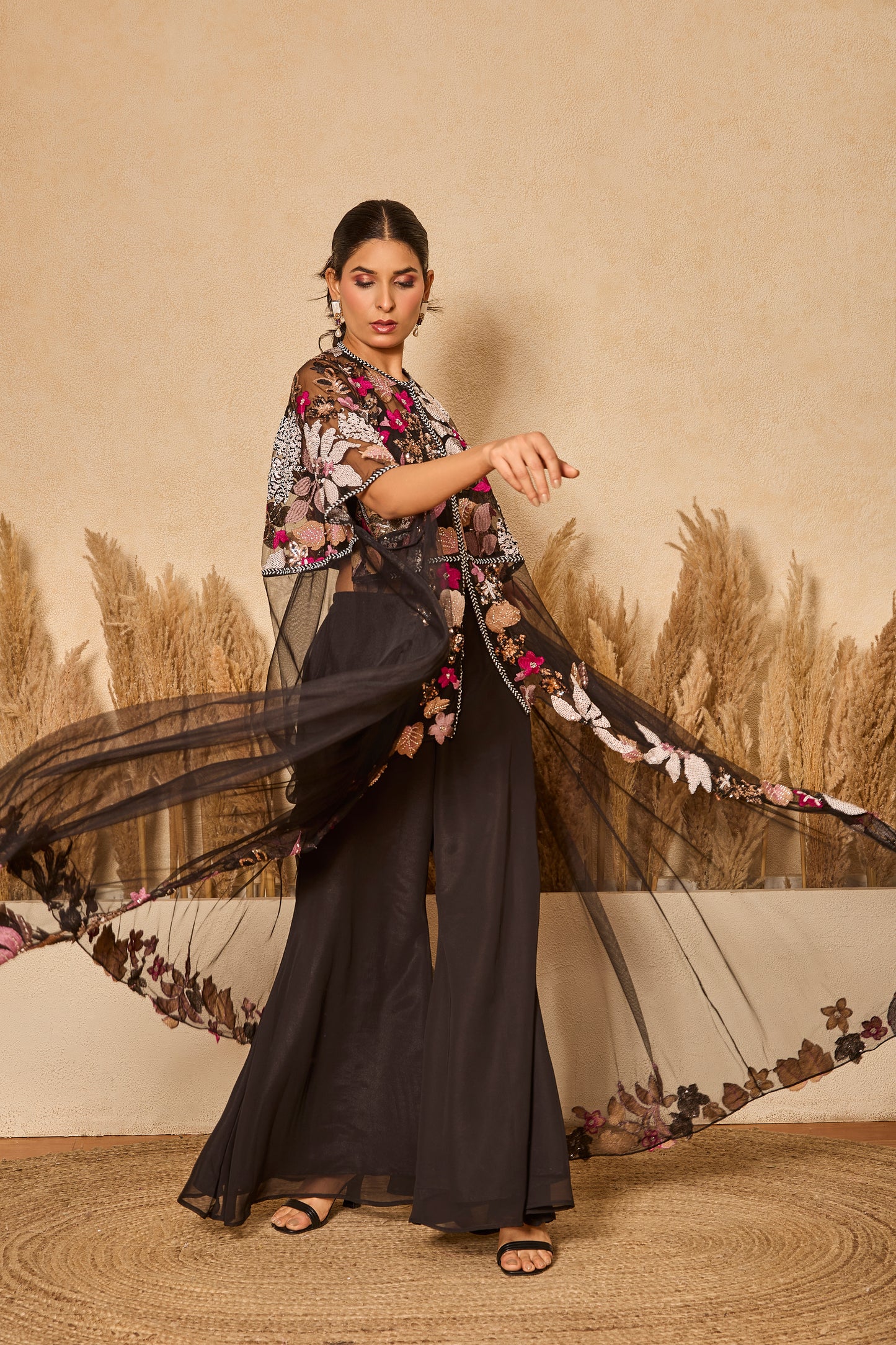 Flared Long Jacket With Inner And Palazzo