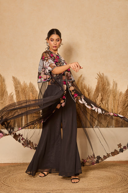 Flared Long Jacket With Inner And Palazzo